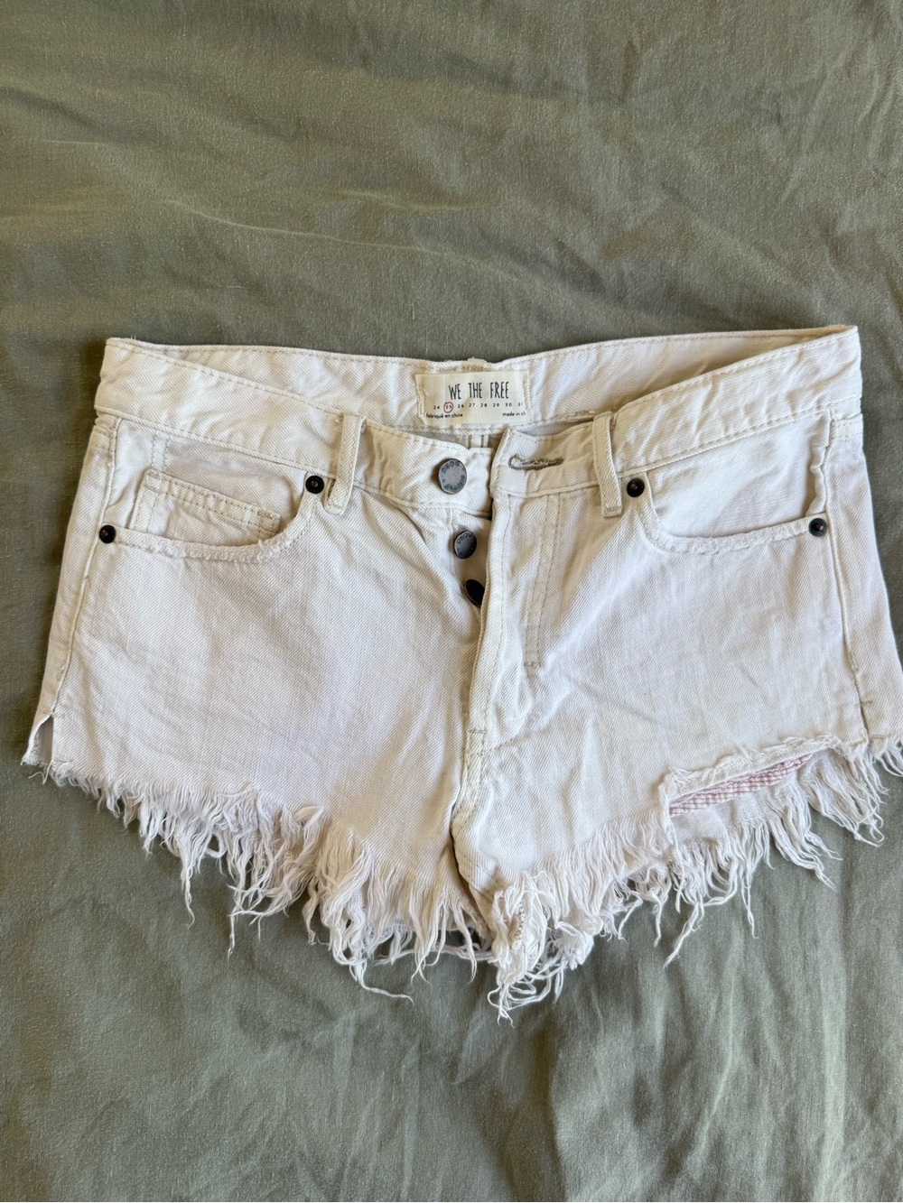 We The Free Free People White Distressed Denim Festival Short